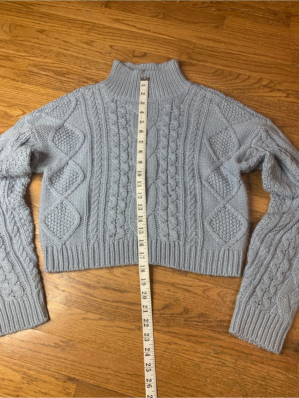 Cloth by RD Mock Neck Cable Knit Cropped Sweater Light Blue Periwinkle Small - Picture 5 of 7
